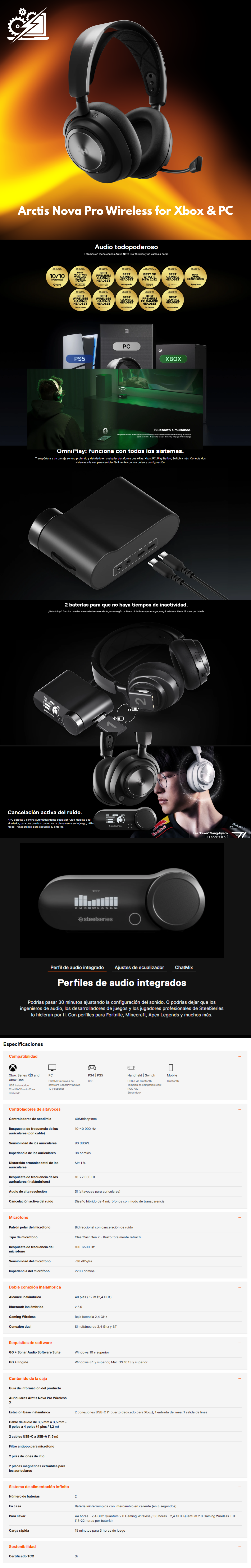 Diadema Gamer SteelSeries Arctis Nova Pro Wireless / Micrófono Con Supresión de Ruido AI / Inalámbrico / Negro