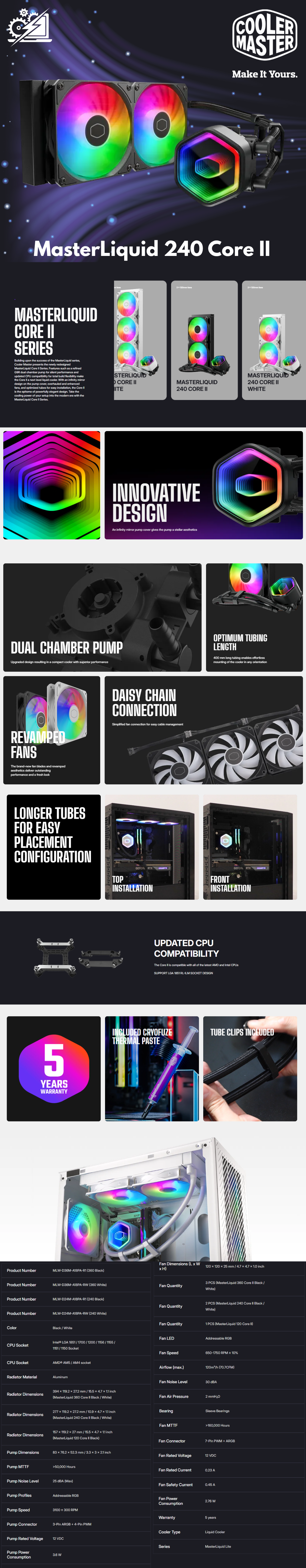 Enfriamiento Liquido CoolerMaster Masterliquid 240 Core II / Negro / 240MM / ARGB / INTEL / AMD