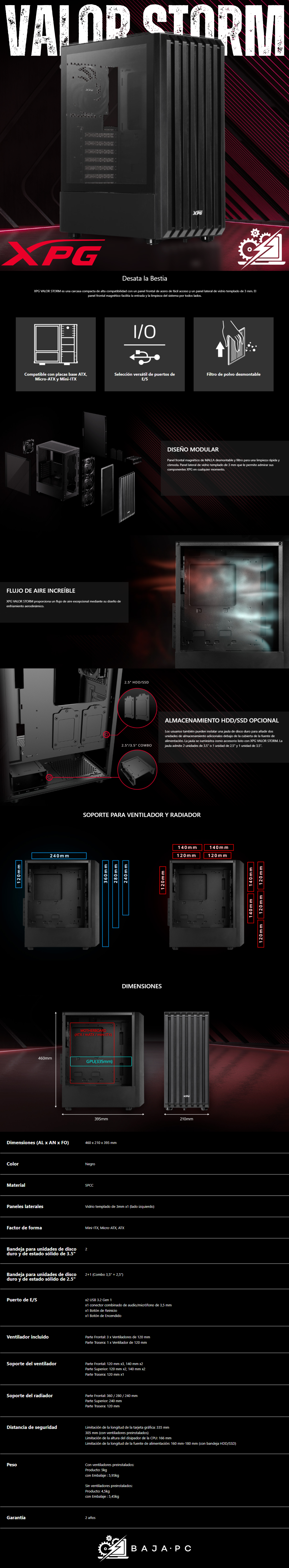Gabinete XPG Valor Storm / Cristal Templado / ATX / USB 3.2 / Incluye 4 Ventiladores / Negro / VALORSTORMMT-BKCWW