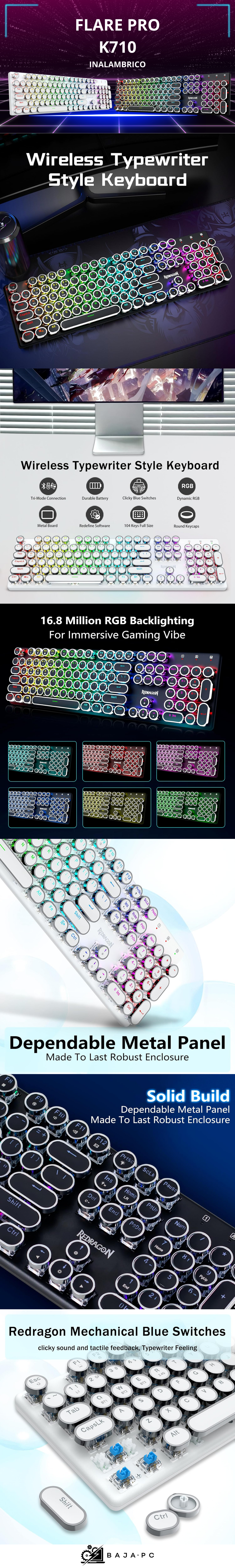 Teclado Mecánico Redragon FARE PRO/ BLANCO/ MECANICO/ INALAMBRICO/ K710