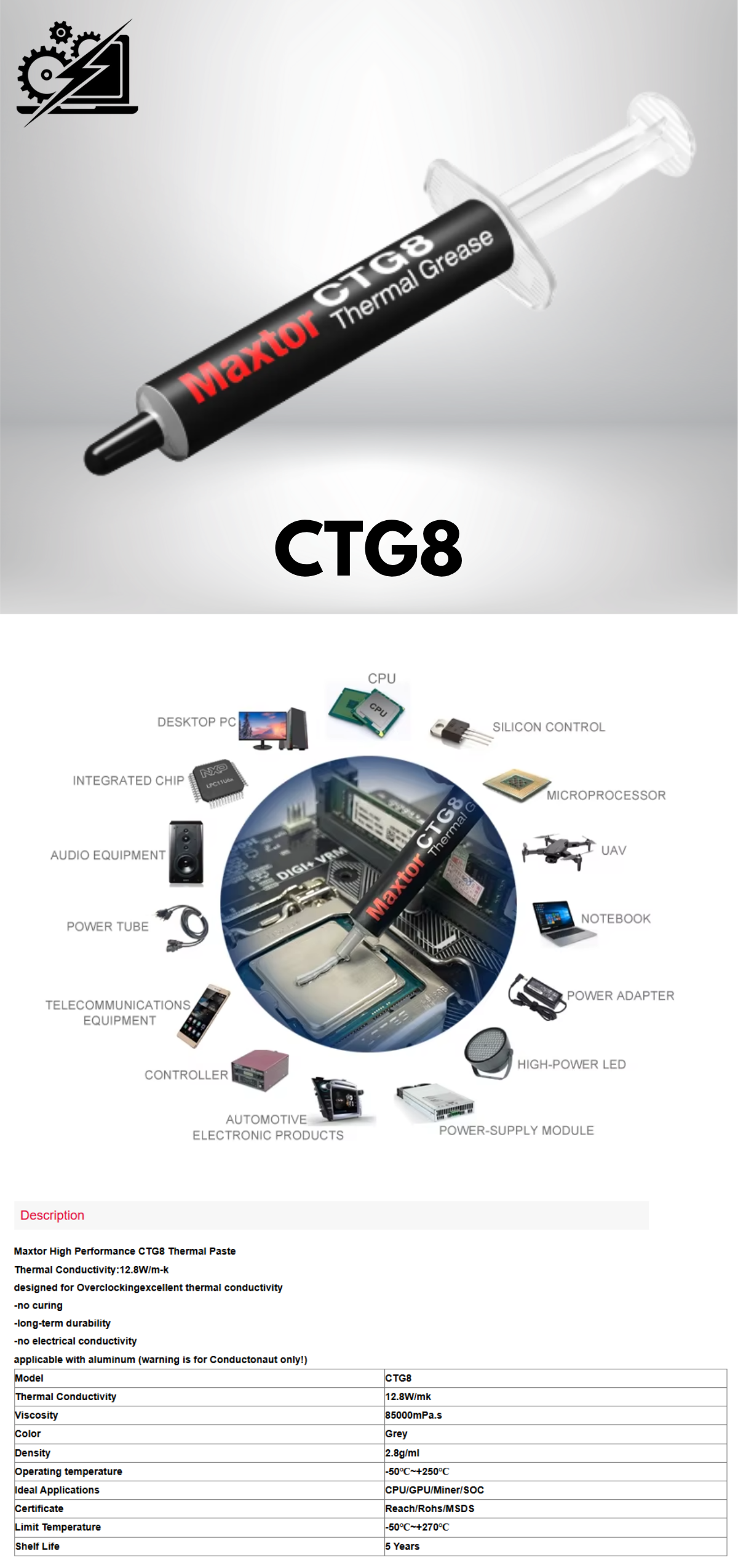 Pasta Termica Maxtor CTG8 / 4G / 12.8W/mk