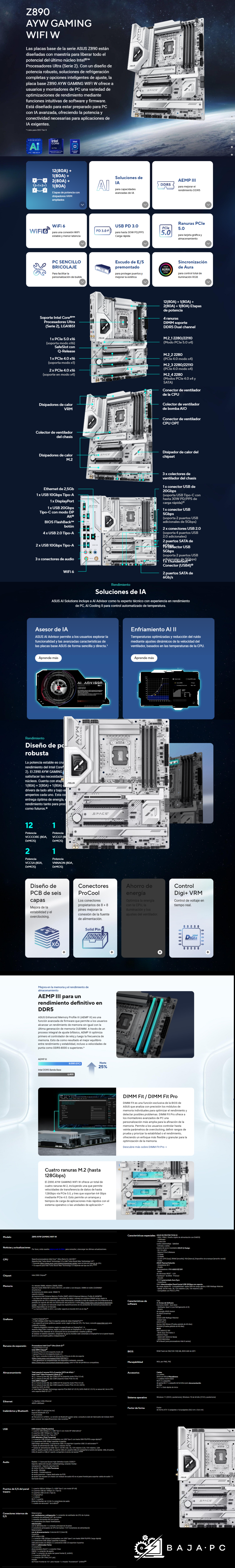 Tarjeta Madre Asus Z890 AYW GAMING WIFI W / Intel® Z890 Chipset / LGA1851 / 4 x DIMM slots, max. 256GB, DDR5