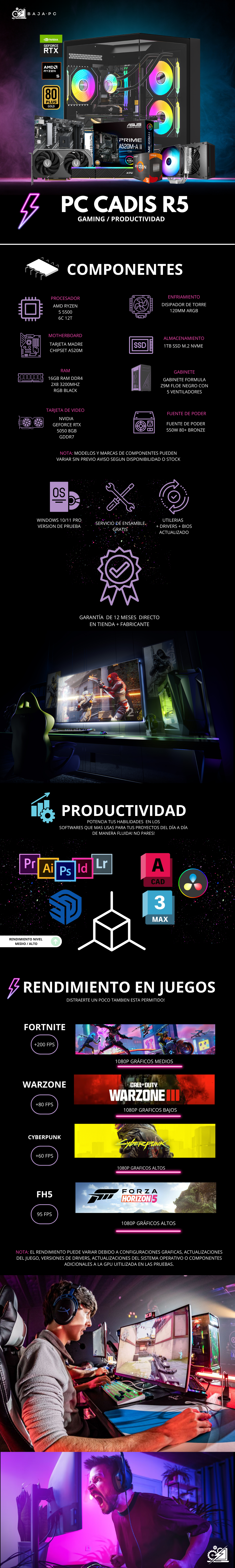 PC CADIS R5 / AMD RYZEN 5 5500 / RTX 5050 / 16GB RAM / 500GB SSD NVME / DISIPADOR DE TORRE / FUENTE 550W 80+ BRONZE / PROMOCION/ 
