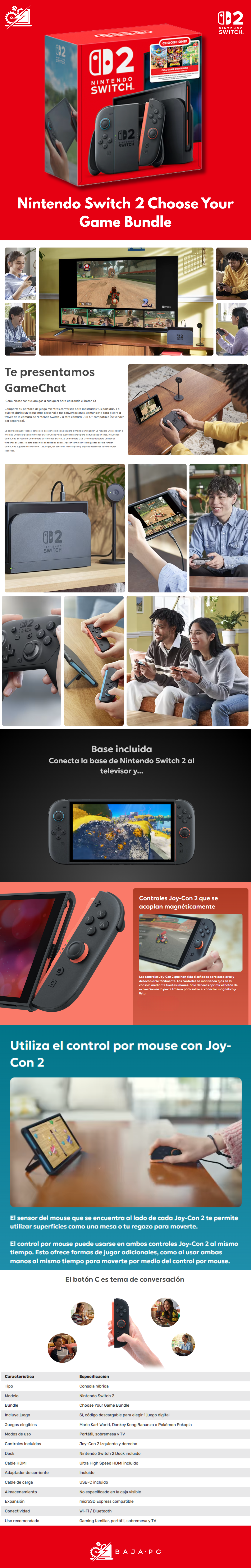 Nintendo Switch 2 Bundle con Juego Digital a Elegir - Elige tu juego Edition | Mario Kart World, Donkey Kong Bananza, Pokémon Pokopia / ELIGE UN JUEGO DIGITAL