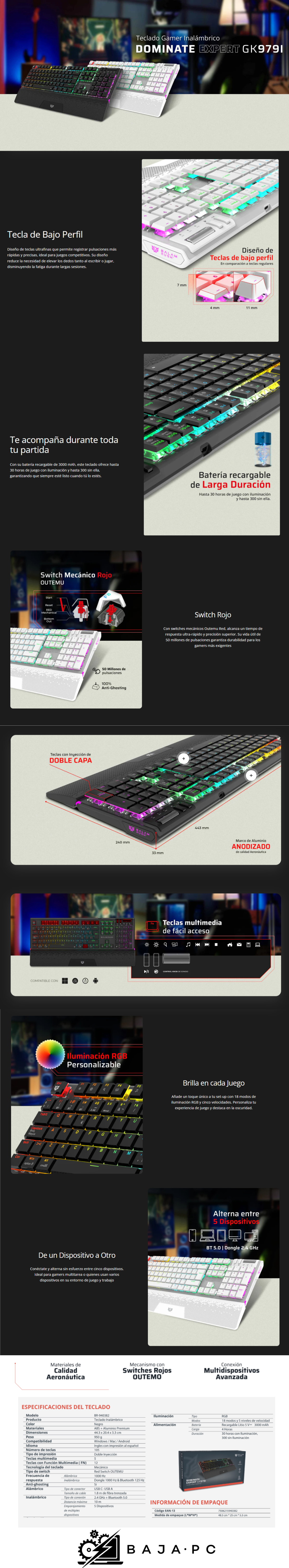Teclado Mecánico Multidispositivo | Dominate Expert GK979I | Negro/ Inalambrico/  BR-940382