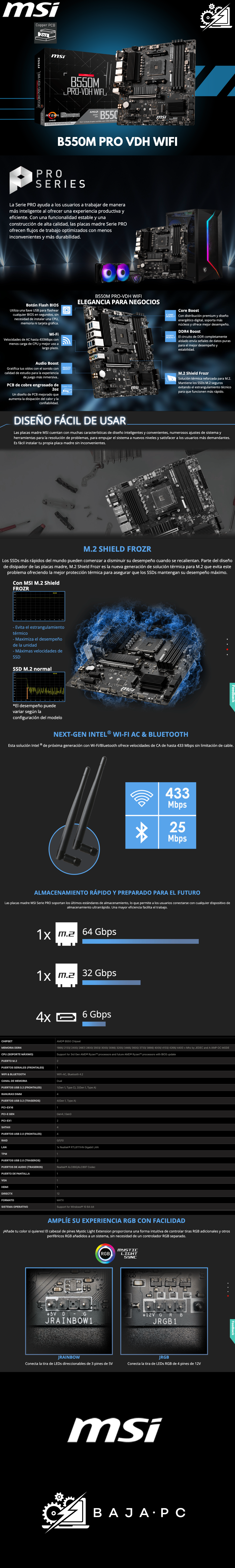 Tarjeta Madre MSI B550M PRO-VDH WIFI / AM4 / AMD RYZEN 3000 SERIES / Micro-ATX 