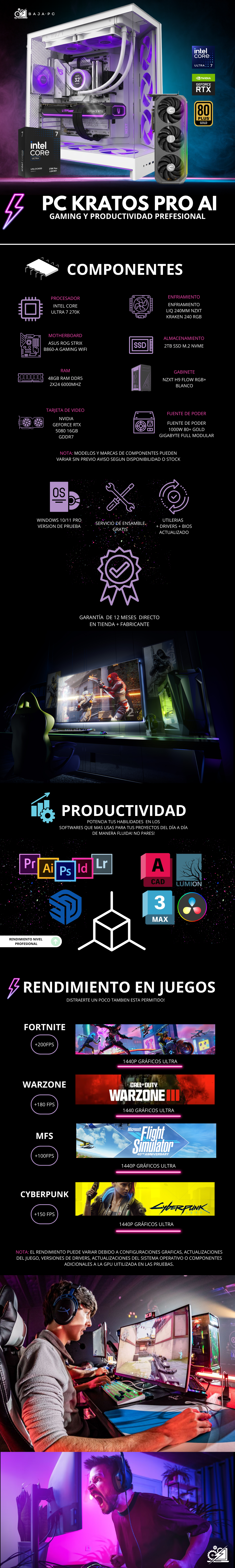 PC KRATOS PRO AI / INTEL CORE ULTRA 270K / RTX 5080 / 48GB RAM DDR5 / 2TB SSD NVME / ENFRIAMIENTO 240MM CORSAIR / FUENTE 1000W 80+ GOLD/ W11 PRO / PROMOCION