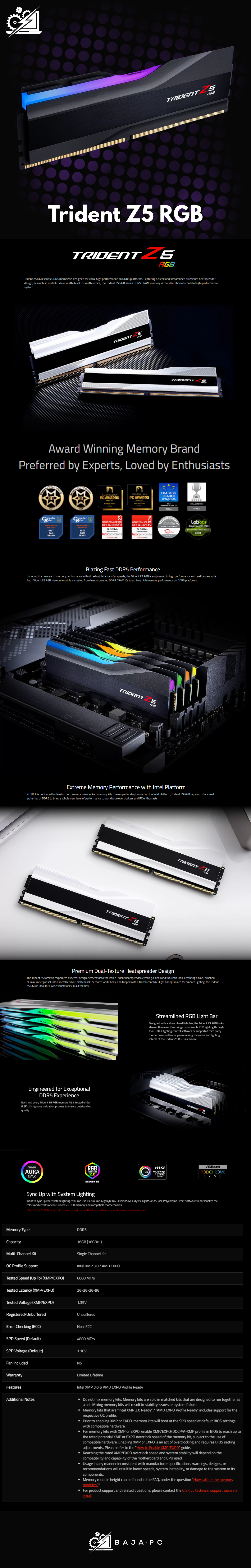 MEMORIA RAM Trident Z5 RGB - 16GB - CL36 - F5-6000J3636F16GX1-TZ5RK