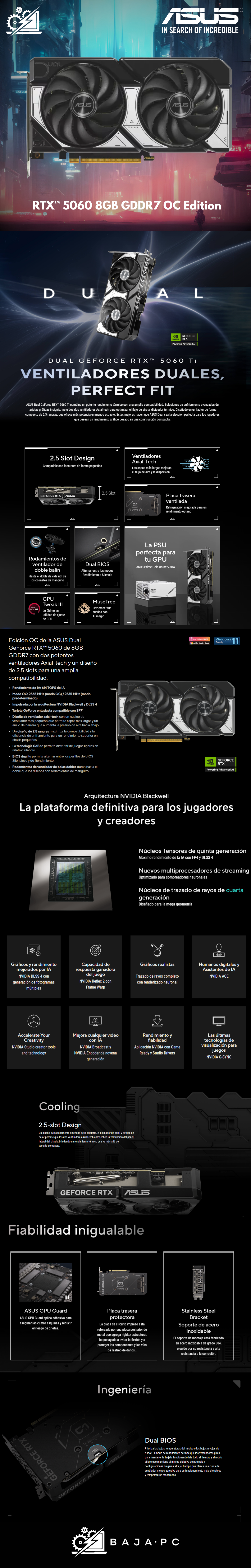 Tarjeta de Video ASUS NVIDIA GeForce RTX 5060 DUAL 8GB OC Edition / 8GB 128-bit GDDR7 / PCI Express x16 5.0 / DUAL-RTX5060-O8G