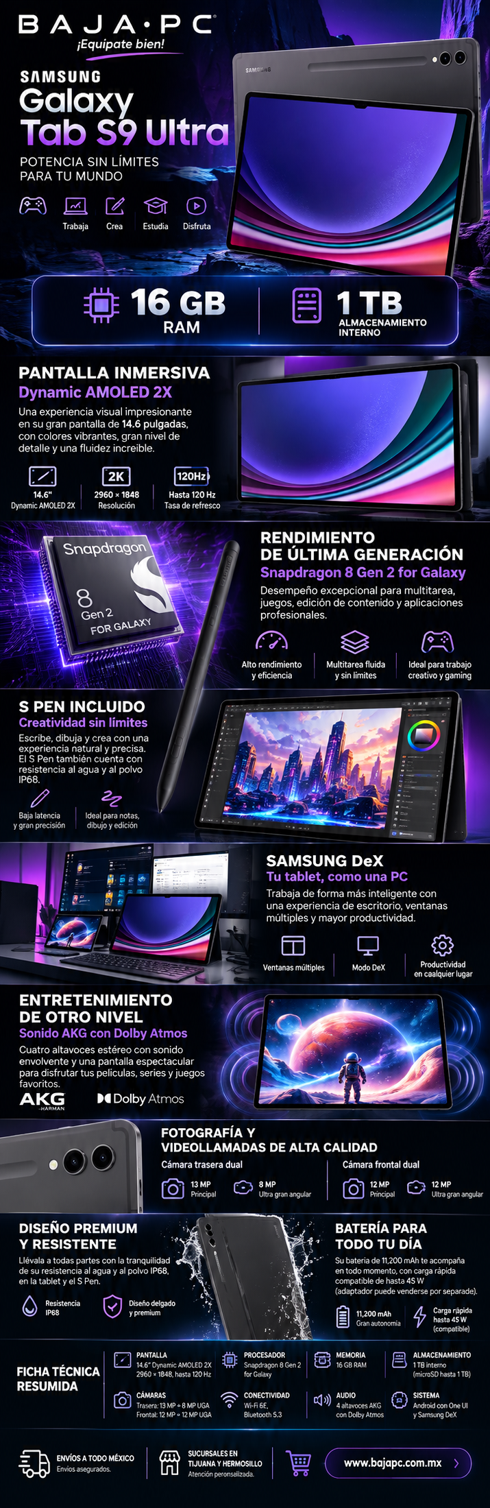 Samsung Galaxy Tab S9 Ultra Gris 16GB RAM 1TB, AI, Spen / Teclado Samsung Original / Equipo seminuevo / 6 meses de garantía
