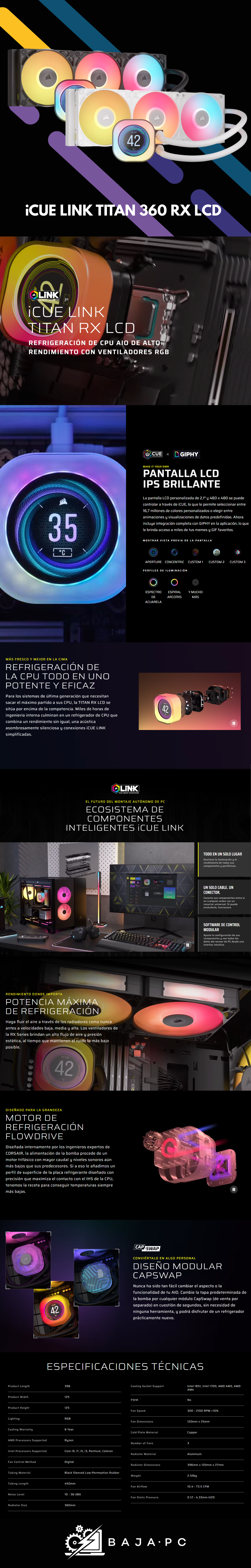 Corsair iCUE LINK TITAN 360 RX LCD Enfriamiento Líquido para CPU, 3x 120mm, hasta 2100RPM, Negro