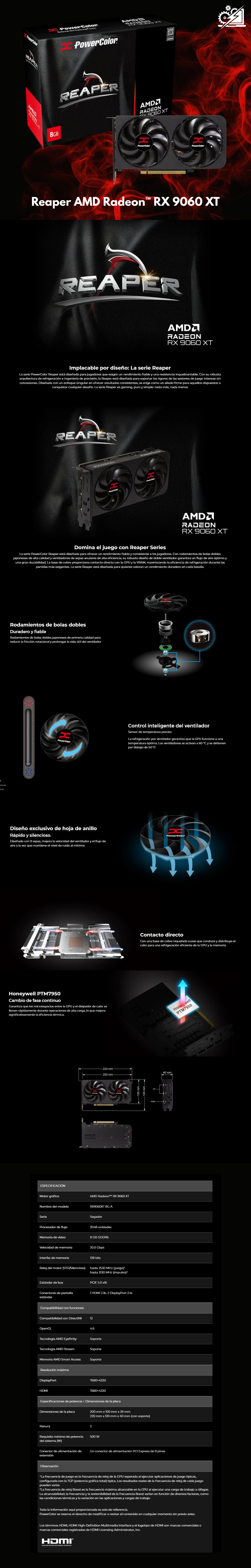 Tarjeta de Video PowerColor AMD Radeon RX 9060 XT Reaper, 8GB 128-bit GDDR6, PCI Express x16 5.0