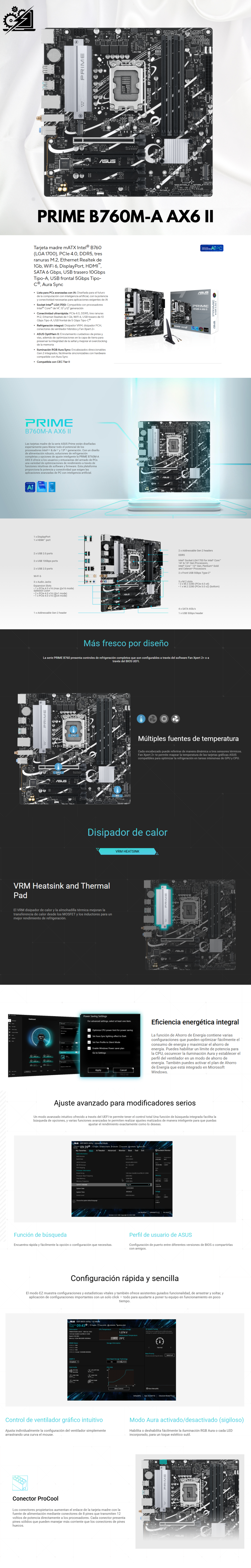 Tarjeta Madre ASUS PRIME B760M-A AX6 II, Micro-ATX, LGA 1700, Intel B760, 192GB DDR5, HDMI/DP para Intel