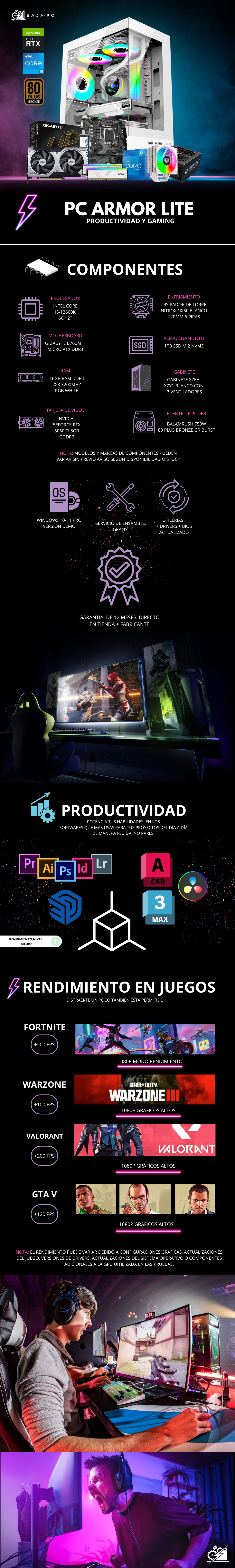 PC ARMOR LITE / INTEL CORE I5-12600K / RTX 5060 TI / 16GB RAM / 1TB SSD NVME / DISIPADOR DE TORRE 120MM / FUENTE 750W 80+ BRONZE / PROMOCION