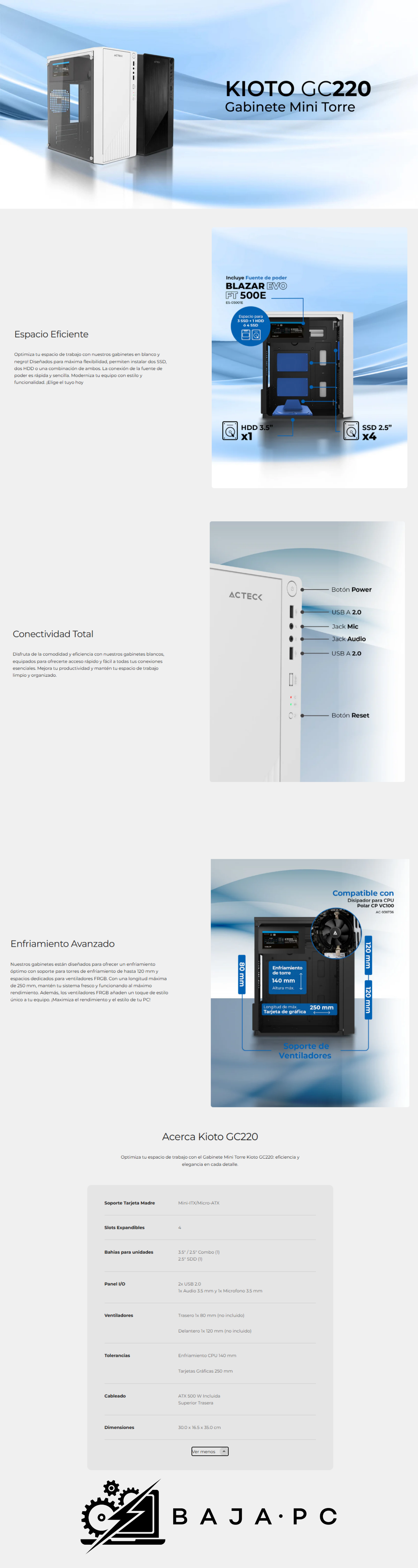 Gabinete Acteck Kioto GC220 / Micro ATX / Incluye Fuente de 500W / Blanco