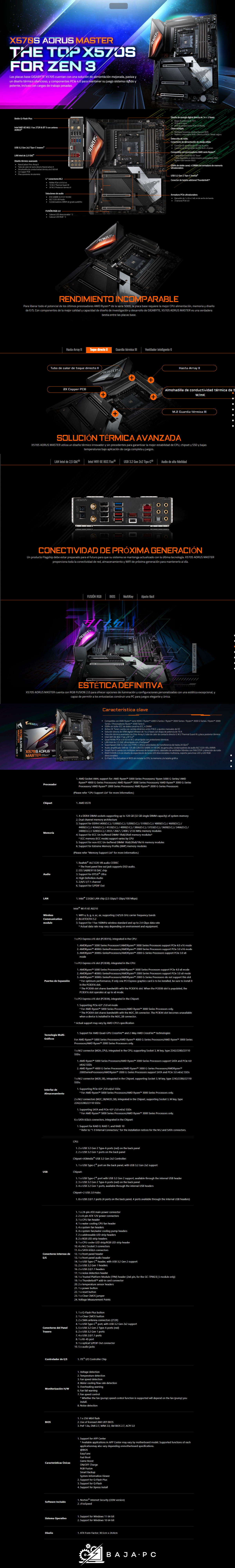 Tarjeta Madre GIGABYTE X570S AORUS MASTER REV 1.0 / AMD X570 / SOCKET AM4 / AMD RYZEN 5000 READY