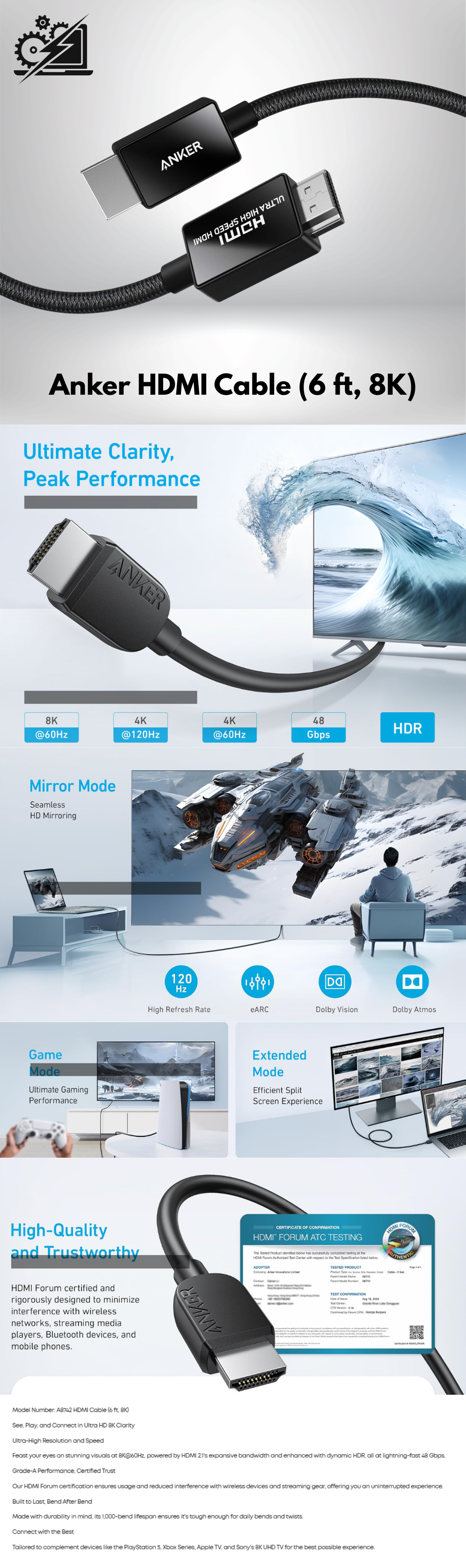 Anker HDMI Cable (6 ft, 8K)