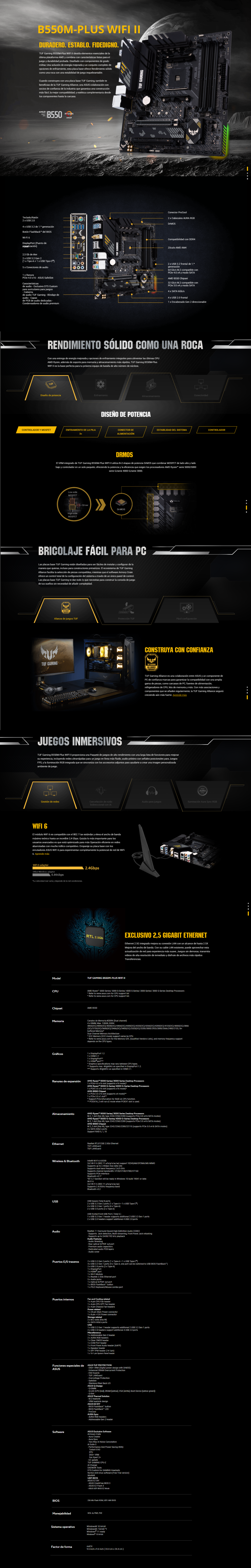 Tarjeta Madre ASUS Micro-ATX TUF GAMING B550M-PLUS WIFI II / Socket AM4 / AMD B550 / HDMI / 128GB DDR4 para AMD / TUF GAMING B550M-PLUS WIFI II