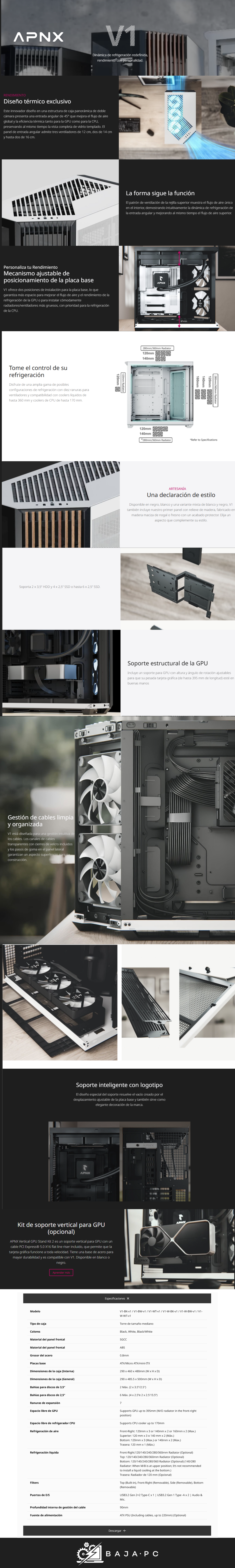 Gabinete APNX V1 NEGRO-BLANCO- MADERA / ATX / V1-W-BW-v1