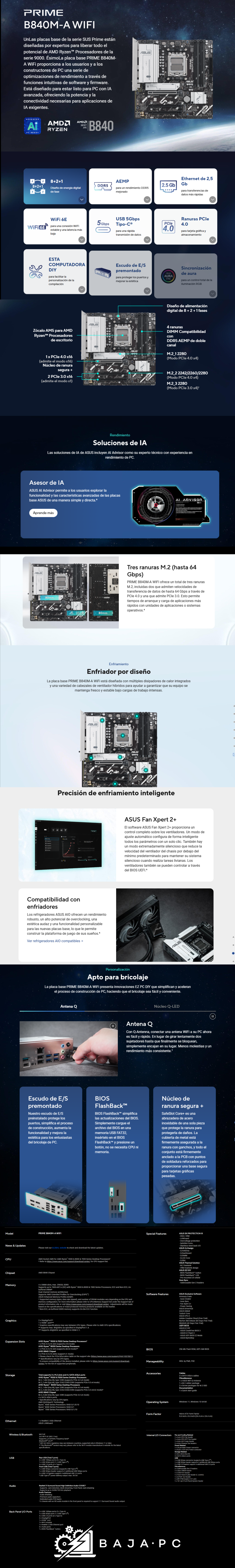 Tarjeta Madre ASUS PRIME B840M-A WiFi / mATX / AM5 / PCIe 4.0 Ready / Wi-Fi 6E / DDR5 / 2.5Gb Ethernet / BIOS Flashback / Aura Sync / PRIME B840M-A WIFI