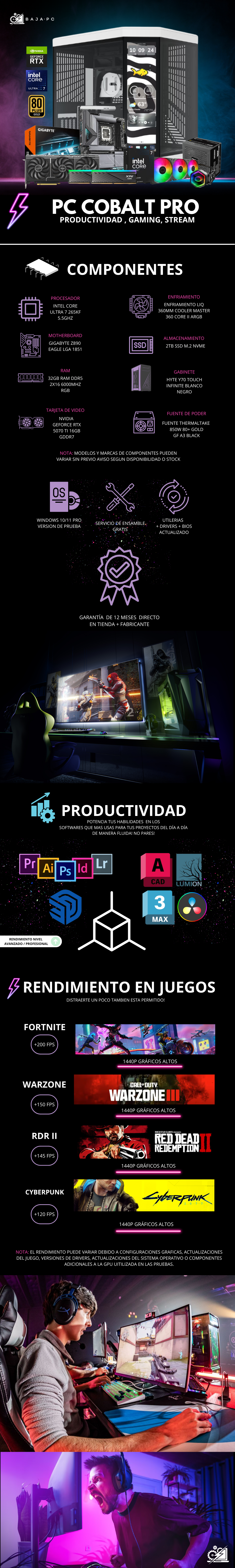 PC COBALT PRO / INTEL CORE ULTRA 7 265KF / RTX 5070 TI / 32GB RAM DDR5 / 2TB SSD NMVE / ENFRIAMIENTO LIQ 360MM / HYTE Y70 TOUCH INFINITE / 850W 80+ GOLD / W11 PRO / PROMOCION