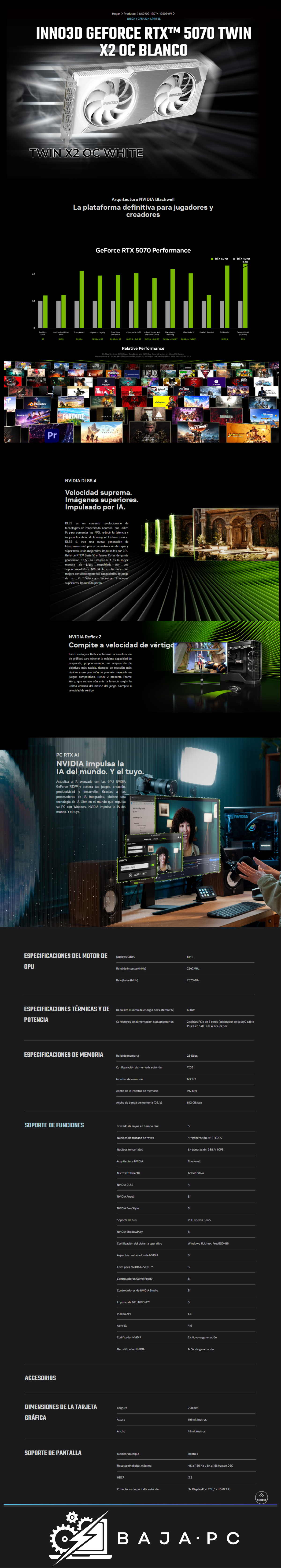 Tarjeta de Video INNO3D NVIDIA GeForce RTX 5070 TWIN X2 OC Edition / 12GB GDDR7 / DisplayPort x3 / HDMI / White / N50702-12D7X-195064W