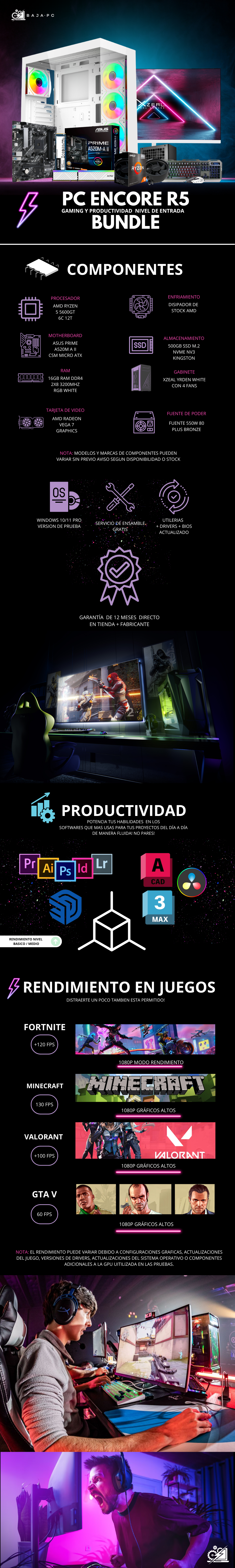 PC ENCORE R5 BUNDLE / AMD RYZEN 5 5600GT / AMD VEGA GRAPHICS / 16GB RAM / 500GB SSD NVME / FUENTE 550W 80+ BRONZE / KIT TECLADO Y MOUSE / MONITOR 23.8" FHD 100HZ / PROMOCION