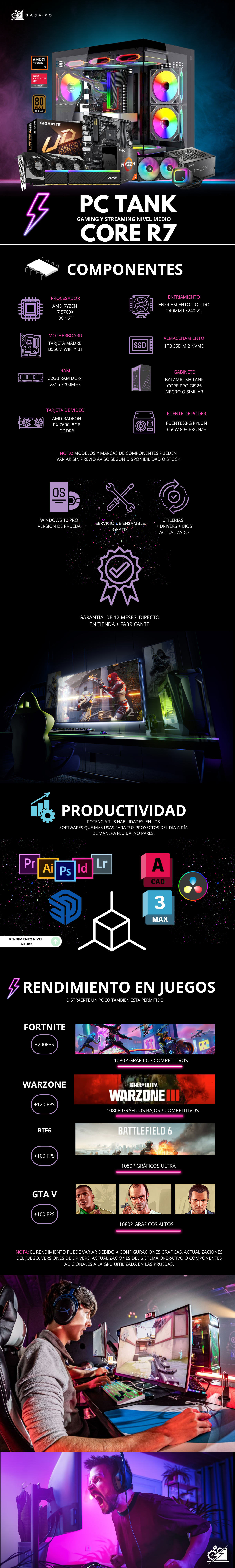 PC TANK CORE R7 / AMD RYZEN 7 5700X / RADEON RX 7600 / 32GB RAM / 1TB ...