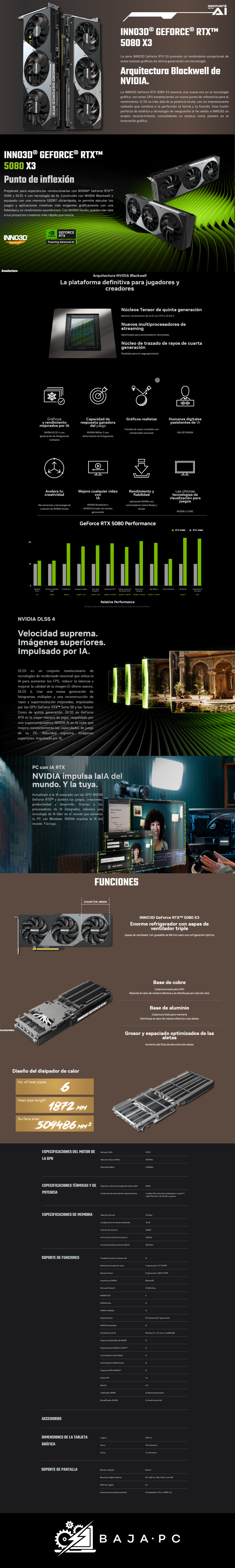 Tarjeta de Video Nvidia GeForce RTX 5080 INNO3D / 16GB GDDR7 / 256-bit / PCI Express Gen 5 /  10752 Cuda Cores 
