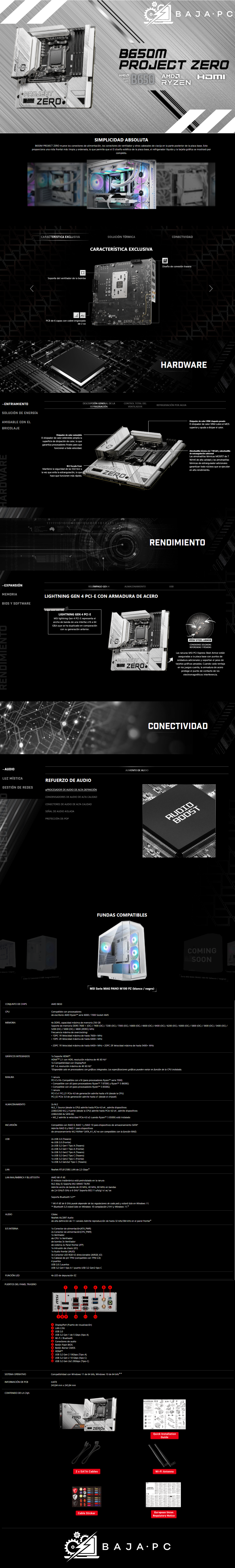 Tarjeta Madre MSI B650M PROJECT ZERO / mATX / AM5 / B650 / HDMI / Up to 256GB DDR5 / Back Connect / B650M PROJECT ZERO