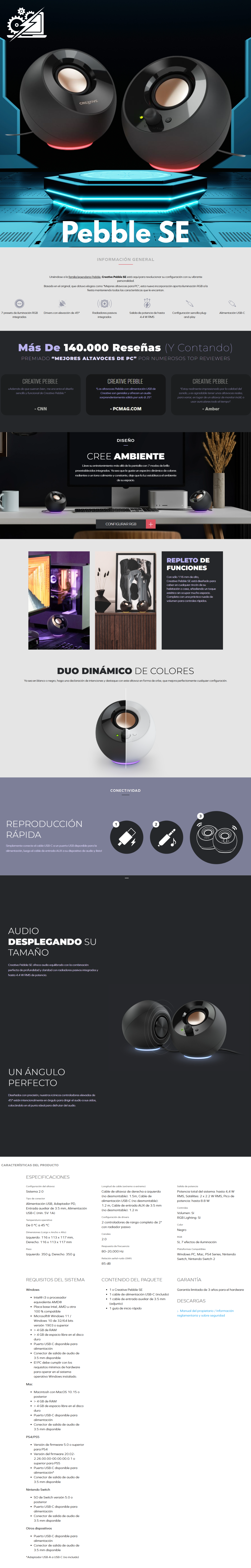 Bocinas Multimedia Creative Pebble SE 2.0 / Negras