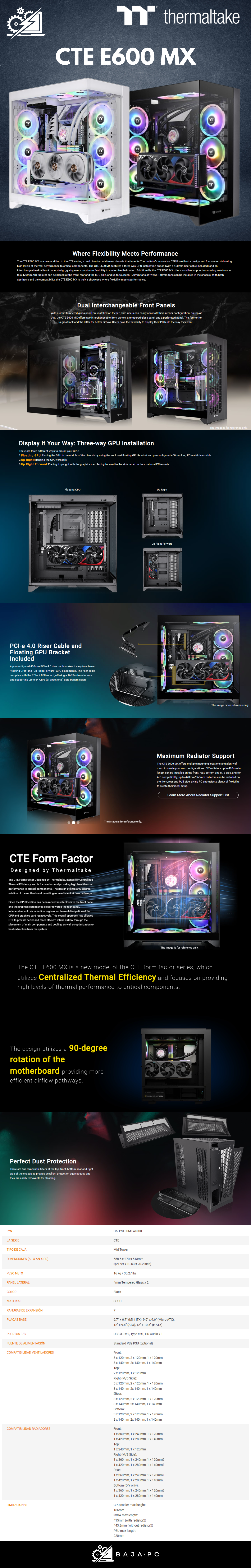 Gabinete Thermaltake CTE E600 MX / Cristal Templado / Midi-Tower, ATX/Mini-ITX/Micro-ATX/E-ATX / USB 3.0 / Sin Fuente / Blanco / CA-1Y3-00M6WN-00