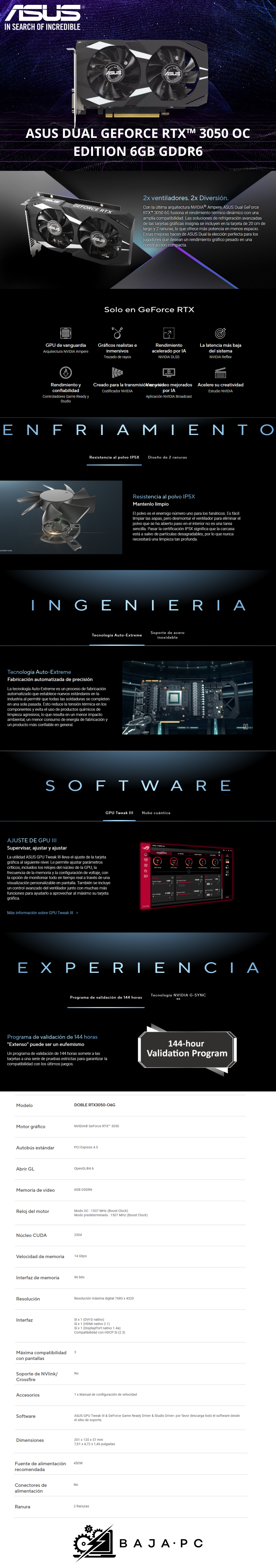 Tarjeta de Video Nvidia GeForce RTX 3050 / Asus DUAL / DUAL-RTX3050-O6G
