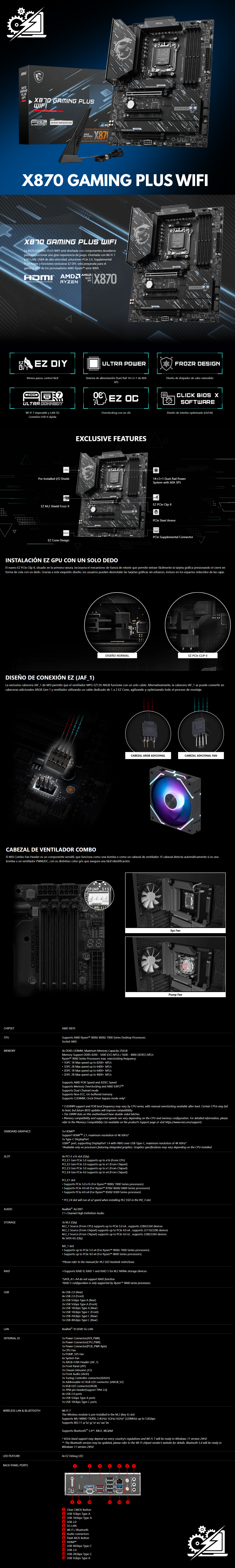 Tarjeta Madre MSI X870 GAMING PLUS WIFI / ATX / AM5 / AMD X870 / Up to 128GB DDR5 / HDMI/DP / X870 GAMING PLUS WIFI