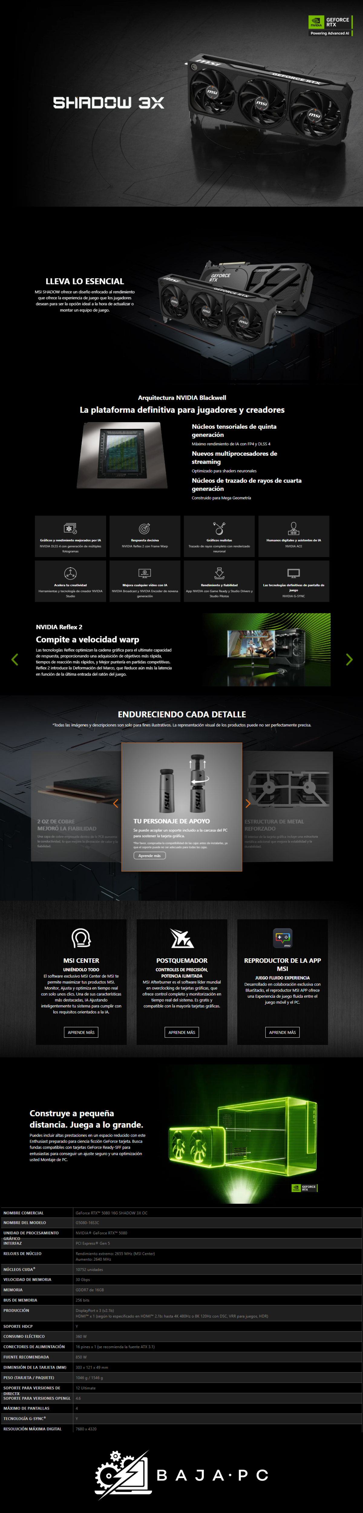 TARJETA DE VIDEO MSI GeForce RTX™ 5080 SHADOW 3X OC/16GB/ G5080-16S3C