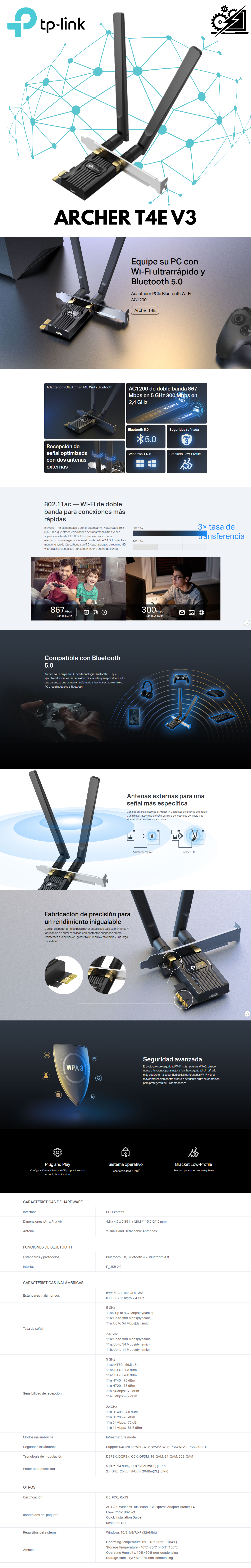Adaptador Inalámbrico PCI Express Banda Dual AC AC1200