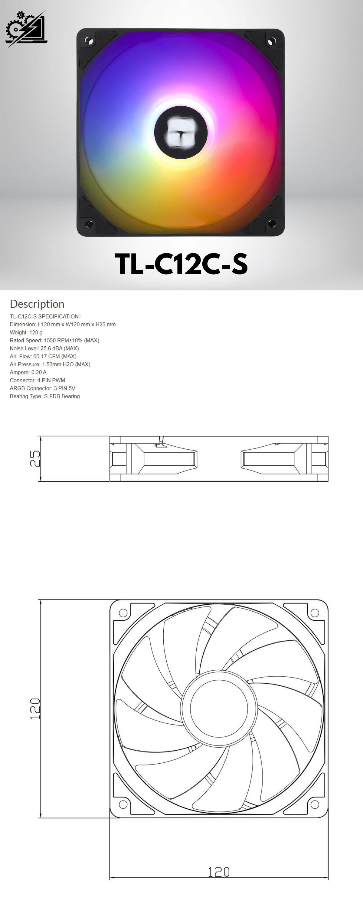 Thermalright TL-C12C-S X5 CPU Air Fan 120mm ARGB Case Cooler Fan, PWM Silent Computer Fan con Rodamiento S-FDB, hasta 1550RPM Velocidad Ventilador de Enfriamiento,Paquetes de 5 Ventiladores