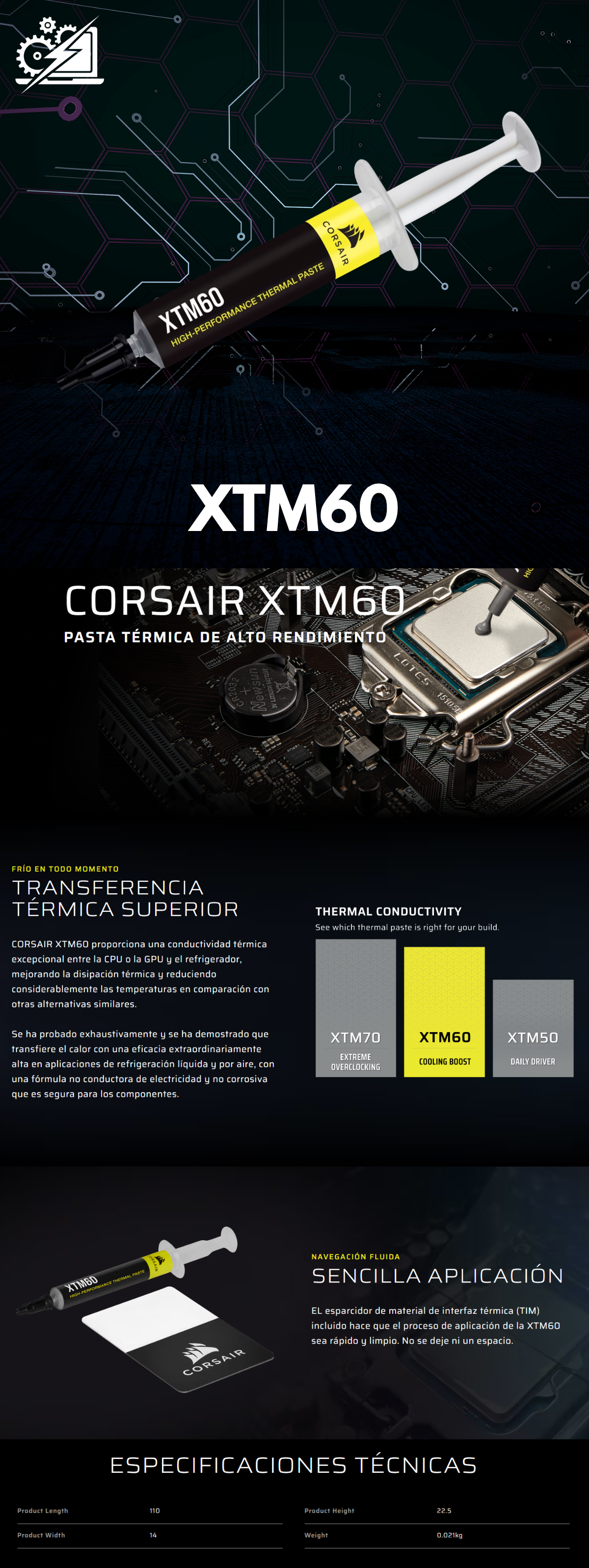 Pasta térmica Corsair XTM60 / CT-9010015-WW / 6.3W/m·K / -20 - 120°C / 3g / CT-9010015-WW