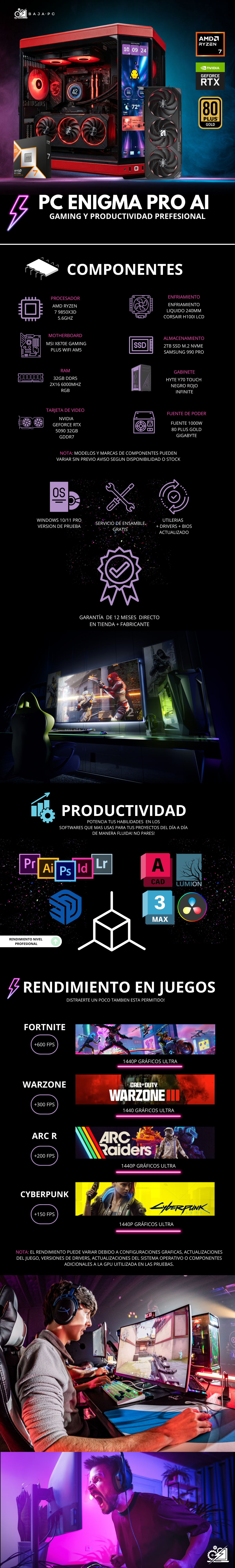AMD PC ENIGMA PRO AI / AMD RYZEN 7 9850X3D / RTX 5090 / 32GB RAM DDR5 / 2TB SSD NVME 990 PRO / ENFRIAMIENTO 240MM LCD CORSAIR / FUENTE 1000W 80+ GOLD / HYTE Y70 TOUCH / W11 PRO / PROMOCION