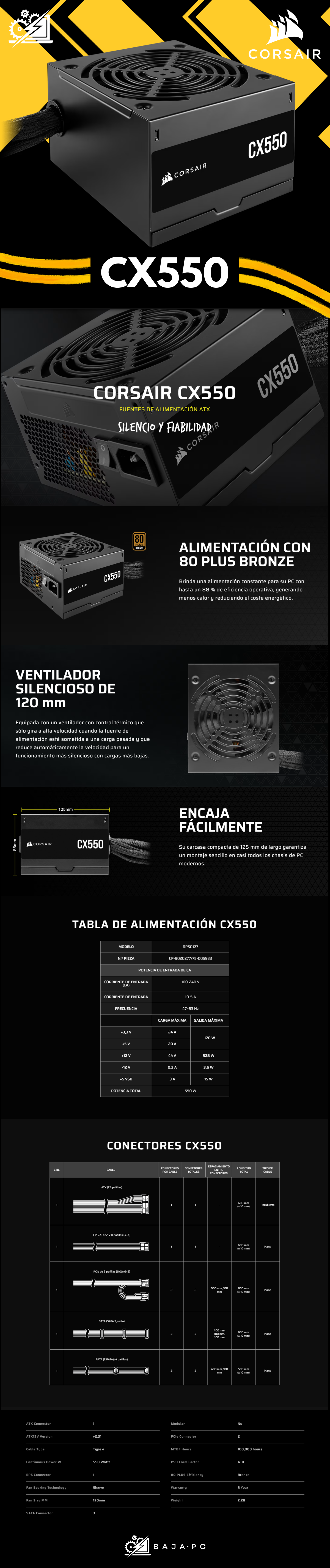 Fuente de Poder Corsair CX550 80+ Bronze / ATX / 120mm / 550W / CP-9020277-NA