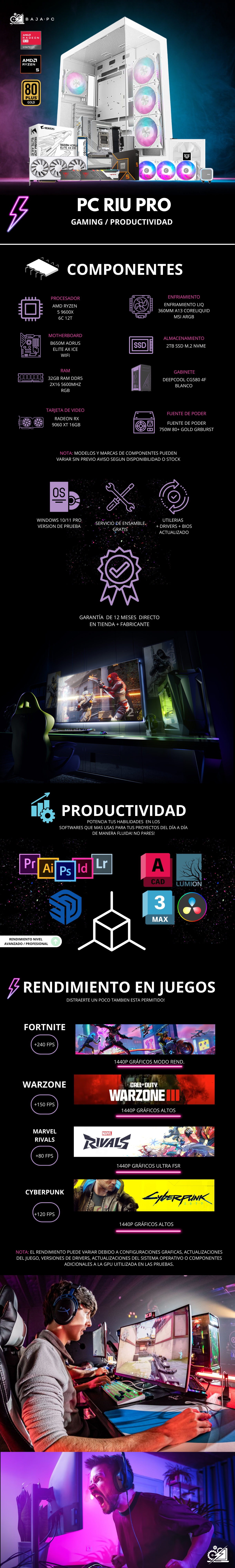 PC RIU PRO / AMD RYZEN 5 9600X / RADEON RX 9060 XT 16G / 32GB RAM DDR5 / 2TB SSD NVME / ENFRIAMIENTO LIQ 360MM / FUENTE 750W 80+ GOLD / PROMOCION