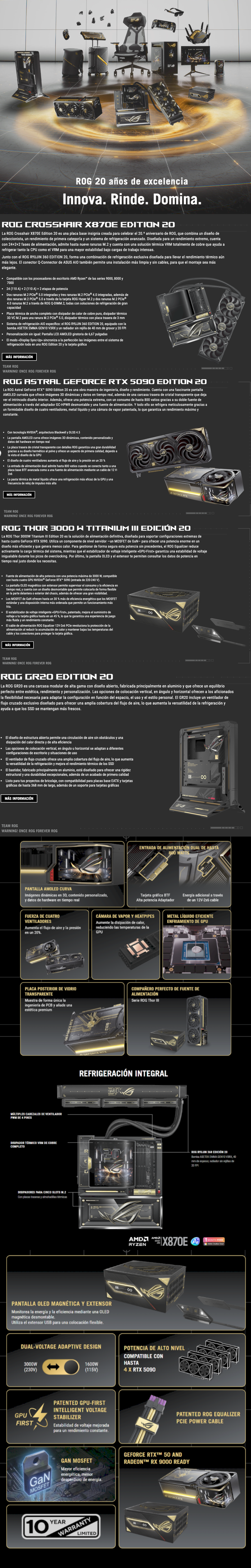 Bundle ASUS ROG 20th Anniversary / Crosshair X870E Edition 20 + AIO + GeForce RTX 5090 Astral 20th + GR20 Edition 20 + Thor 3000W Titanium III