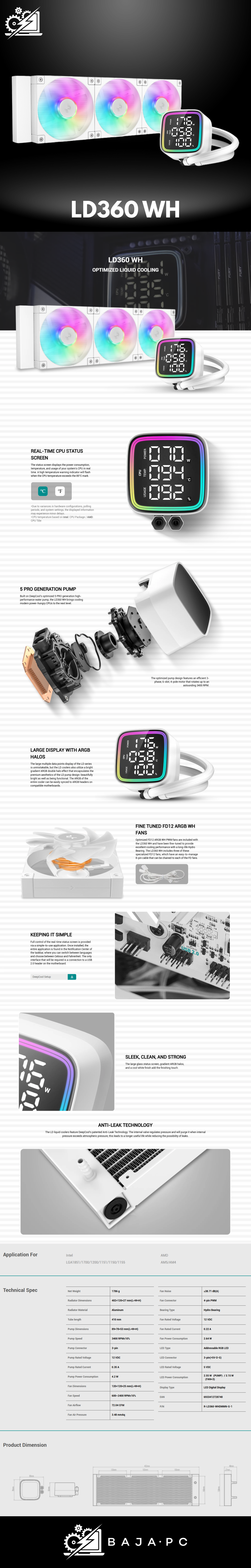 DeepCool LD360 WH Enfriamiento Líquido para CPU, 3x 120mm, hasta 2400RPM, Blanco