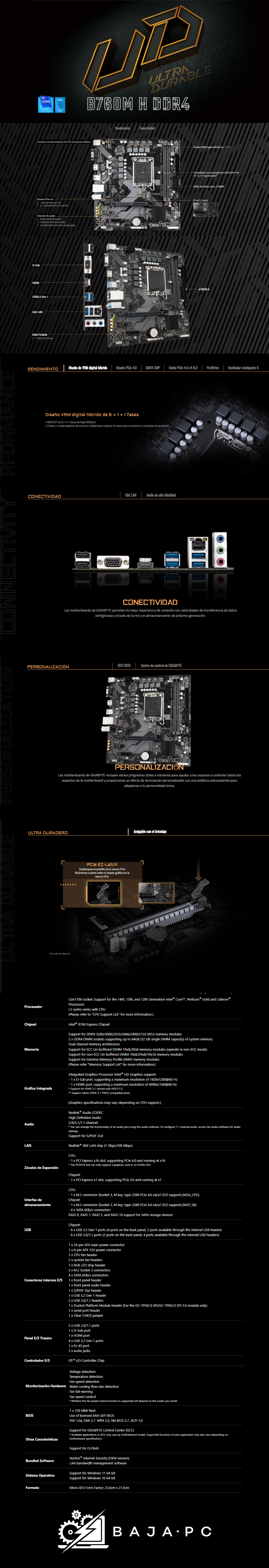 Tarjeta Madre Gigabyte B760M H / Micro ATX / LGA1700 / B760 / HDMI / Up To 64GB DDR4 / B760M H DDR4
