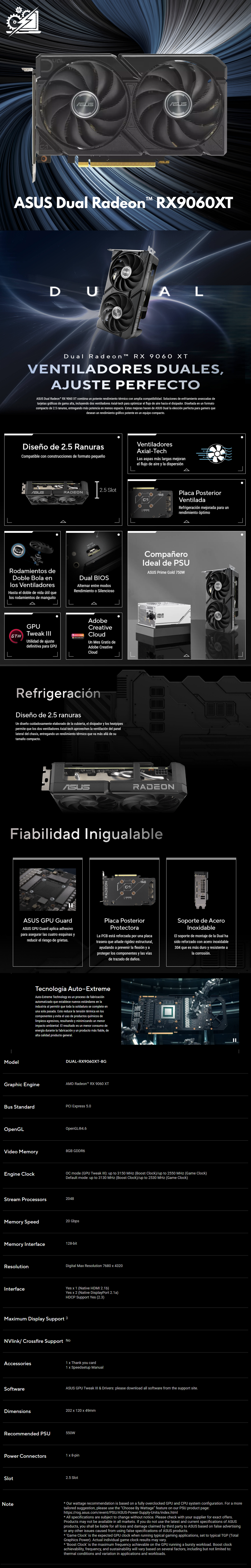 Tarjeta de Video ASUS Dual Radeon™ RX 9060 XT 16GB GDDR6 / HDMI /  Displayport / DUAL-RX9060XT-16G