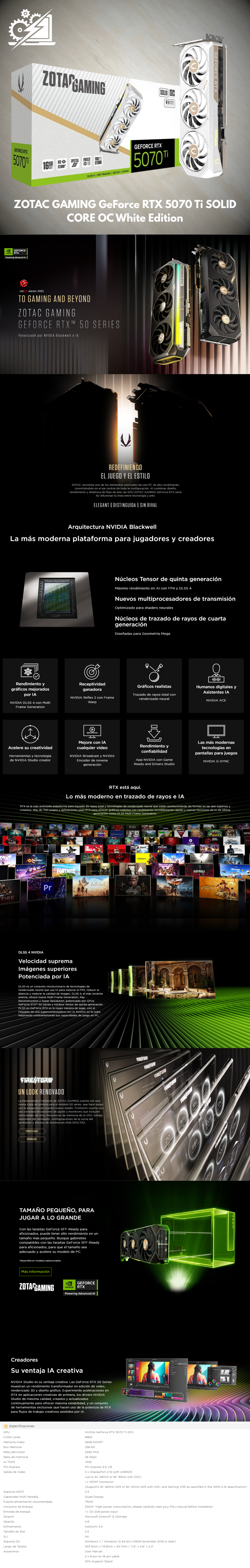 Tarjeta de Video Zotac NVIDIA GeForce RTX 5070 Ti Solid Core OC White Edition, 16GB 256-bit GDDR7, PCI Express x16 5.0
