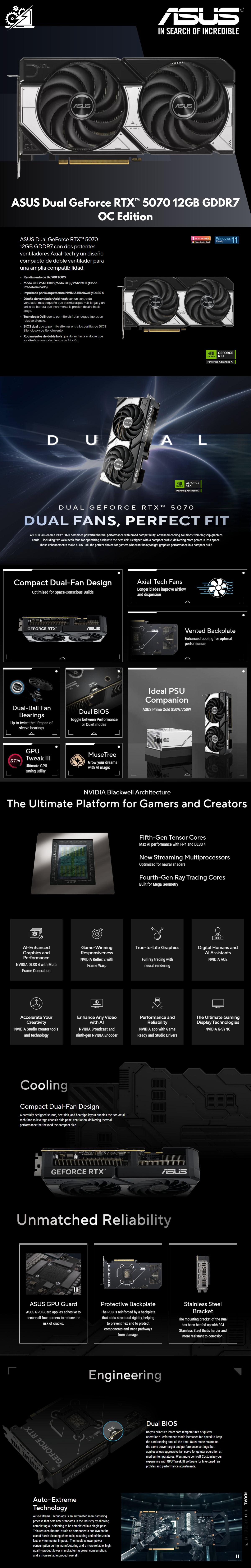 Tarjeta de Video ASUS NVIDIA GeForce RTX 5070 Dual OC, 12GB 192-bit GDDR7, PCI Express 5.0
