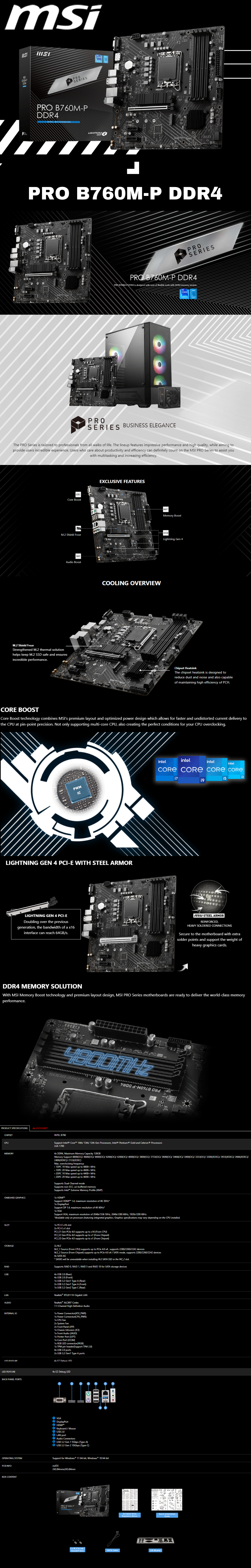 Tarjeta Madre MSI Micro ATX PRO B760M-P DDR4 / Socket 1700 / Intel B760 / HDMI 