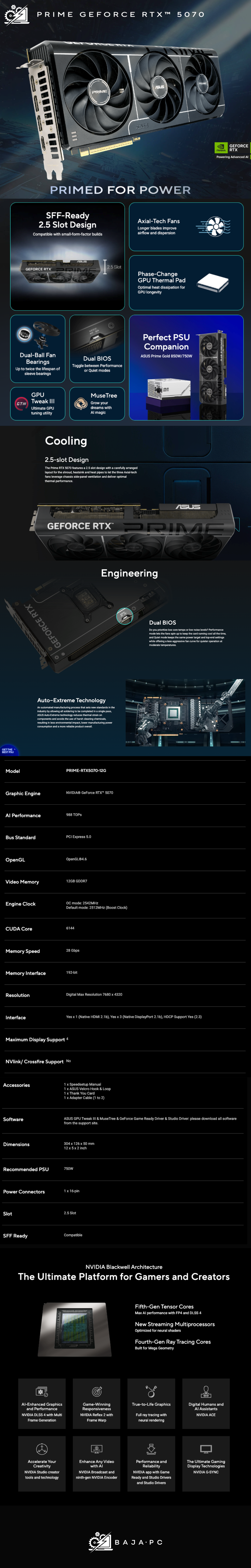 Tarjeta de Video ASUS PRIME NVIDIA GeForce RTX 5070 / 12GB 192-bit GDDR7 / PCI Express 5.0 / PRIME-RTX5070-12G