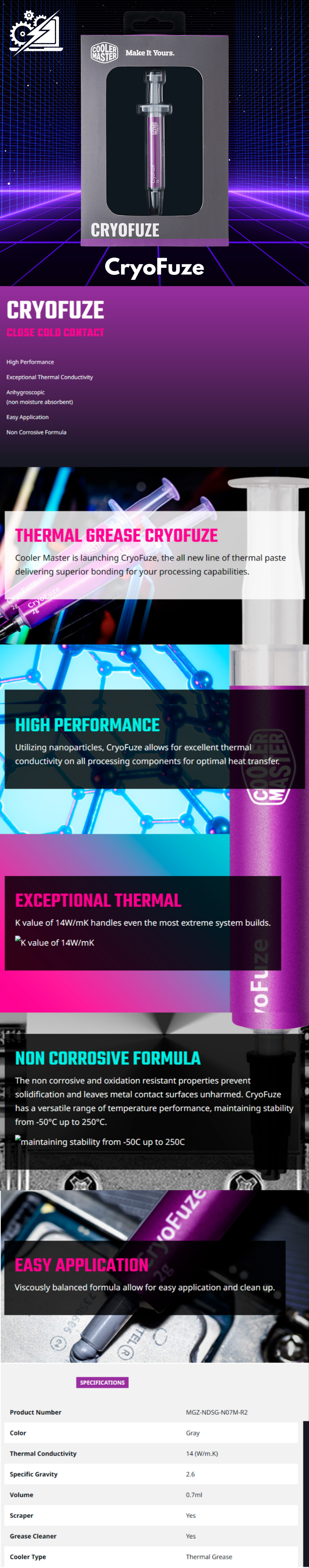 Pasta Térmica Cooler Master CryoFuze, / -50 - 250°C / 2 Gramos / MGZ-NDSG-N07M-R2